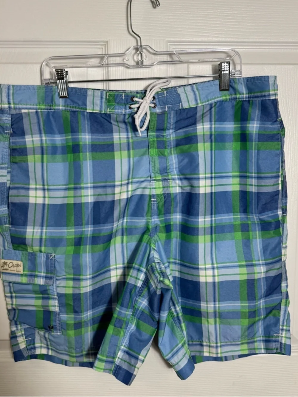 Chaps Ralph Lauren Plaid Swim Trunks XL Blue Green Lined